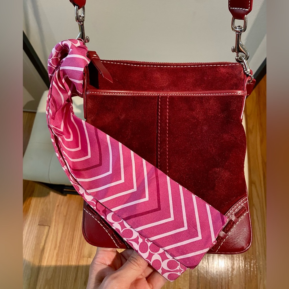 Coast red velvet crossbody + pink scarf
